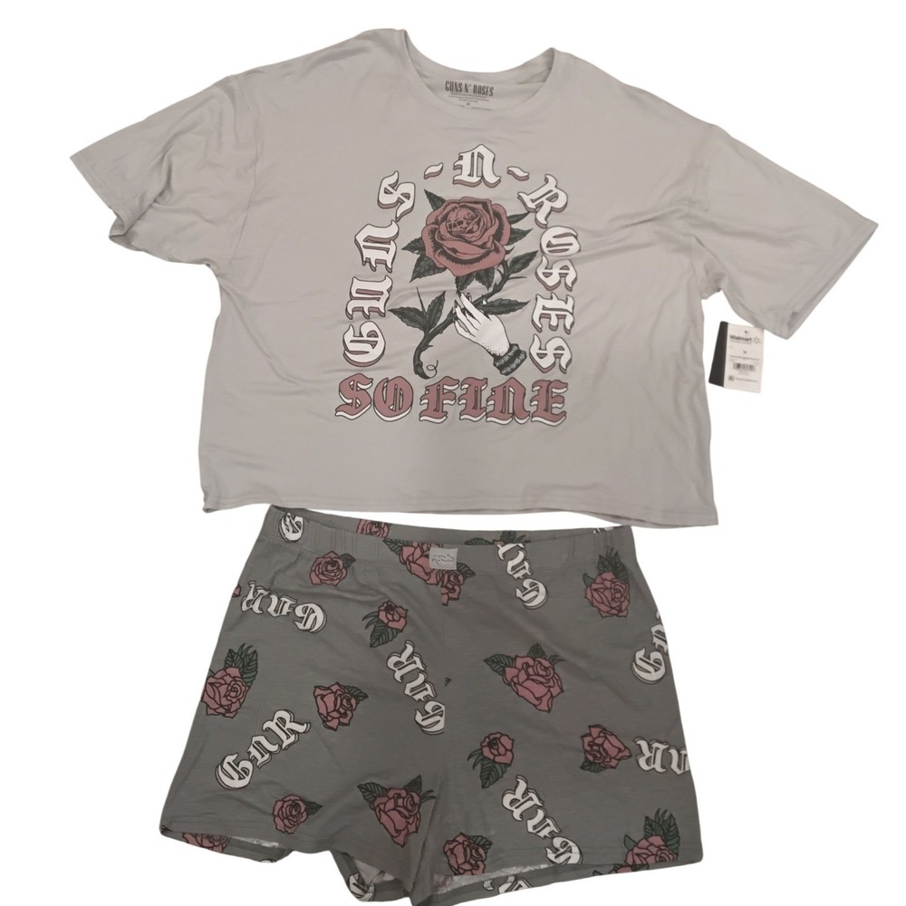 Guns‎ N Roses Womens Sleep Set Gray 2X NWT 2 Piece Pajama Set Rose Graphic New